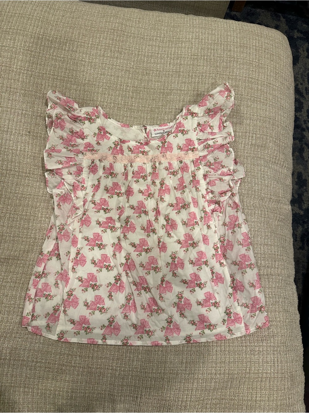 American girl loveshack fancy Girls White Blouse with Pink Bow and Floral Print